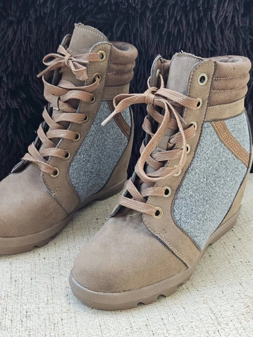 Serra Women Boot High Top Brown Textile Upper Lace Up Shoes Size 9 New